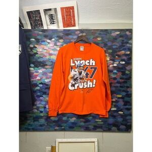 John Lynch Captain Crush NFL Graphic Long Sleeve Shirt Orange Mens Medium Gildan